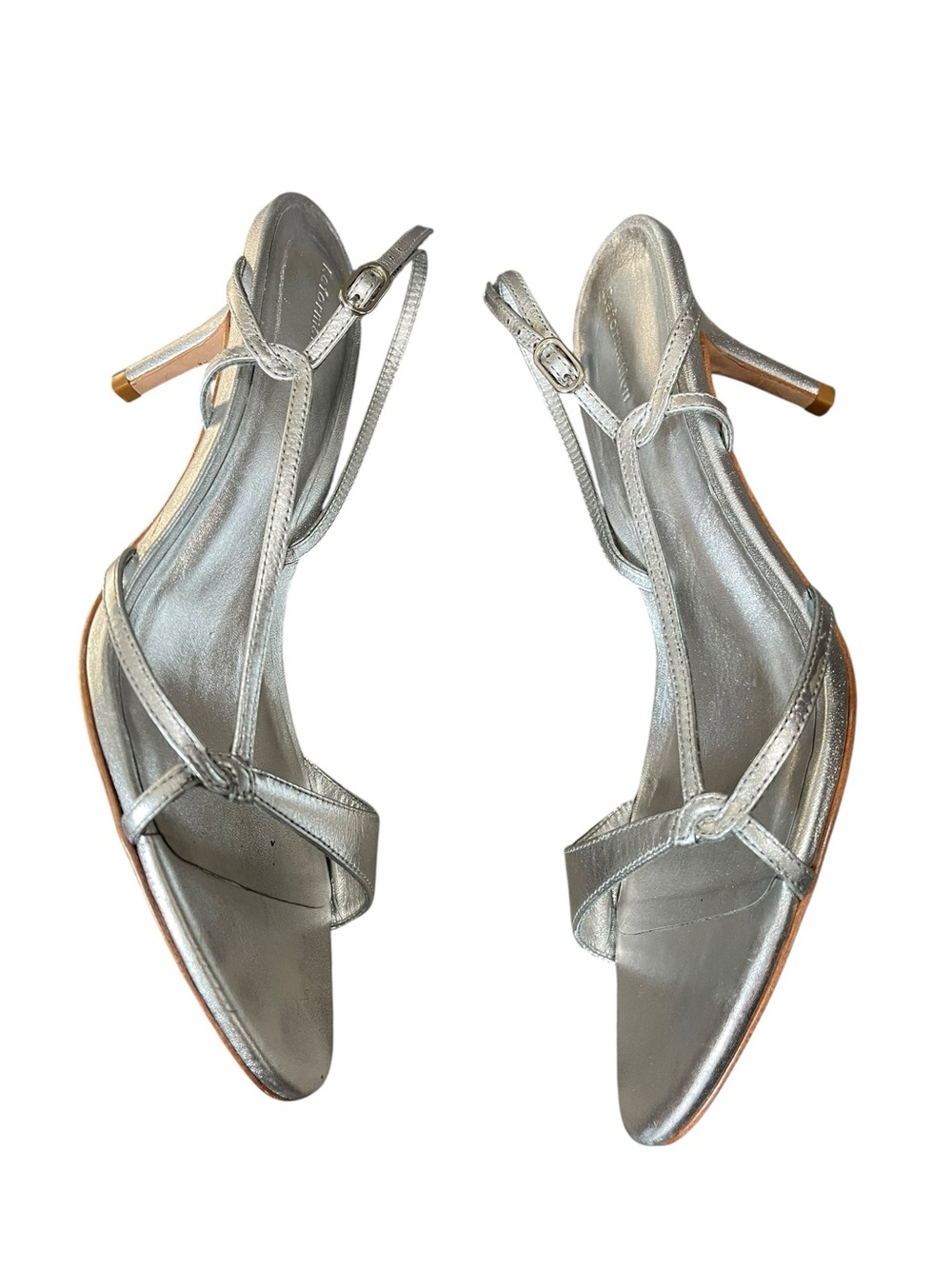 Reformation Nino Silver Sling Back Kitten Heel Sandals Size 8 - Picture 6 of 13